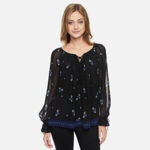 NEW 2014 Juicy Couture Ruffle Lace Up Georgette Top Black